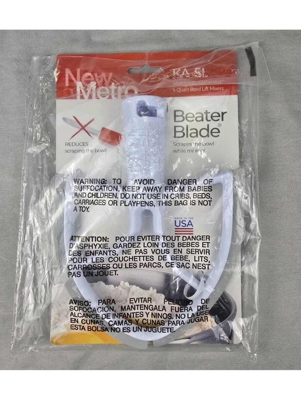 New Metro Design KA-5L Original BeaterBlade for KitchenAid 5-Quart Bowl, White